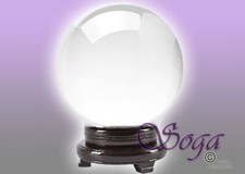 NEW CLEAR CRYSTAL BALL SPHERE QUARTZ W/ WOOD STAND 130MM 5