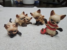 Set of 4 Vintage Siamese Cat Miniatures - Josef, Japan -   Yarn Play W/ Sticker. picture