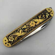 GORGEOUS Vintage Gold Inlay Pocket Knife - Spain Toledo Damascene, Aitor Inox T6 picture