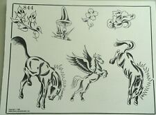 Vintage 1986 Spaulding & Rogers Tattoo Flash Sheet 844 Horses Pegasus Mushrooms picture