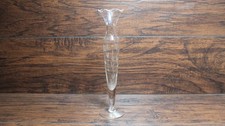 Clear Glass Etched Floral Pattern Footed Glass Bud Vase 10.5