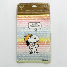 Ambassador Snoopy 8 Thank You Cards Only Merci Beaucoup Muchas Gracias picture