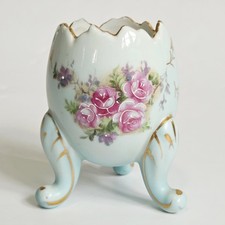 Inarco Cracked Egg Vase Light Blue Porcelain Handpainted Roses Vtg 1962 Japan 4