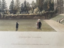 Original 1814 Ackermann's Oxford University Worcester College etching print picture