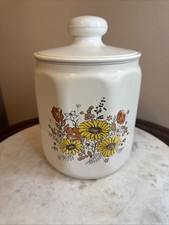 Vintage Kromex USA White w/ Floral Aluminum Octogon Canister & Plastic Lid picture