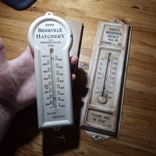 Vintage metal Brookville indiana thermometer lot Baby chicks Hatchery Sheets  picture