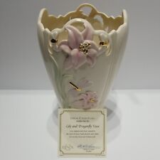 Lenox Lily Dragonfly Vase Gold 24kt Accent Flowers Cream Fine China Gift COA picture