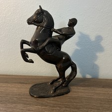  Vintage Horse W Jockey Metal Statue unknown maker approx. 8.5 “ tall.  picture
