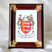 Vintage O'Brien Family Crest Coat of Arms Signed Framed Hand Painted Irish Decor picture
