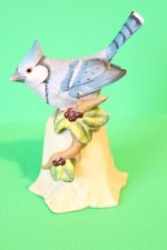 COLLECTABLE BLUEBIRD BELL FIGURINE WOOD BRANCH LEAF WILD BERRIES  picture