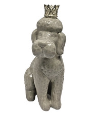 Ceramic Vintage Poodle Dog with Crown Coin Bank Figurine picture