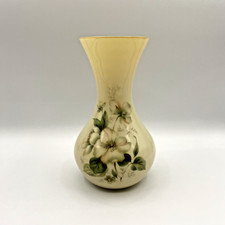 Vintage Italian Milky Glass Flower Vase Green Floral on  Gloss Biege picture