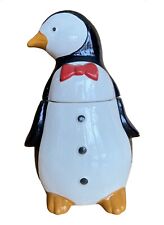~Scarce~ CUTE Vintage Ceramic Penguin Cookie Jar with Red Bow Tie ~L👀K~ picture
