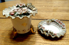 VINTAGE LEFTON CERAMIC JAPAN TRINKET VASE & DISH SPAGHETTI FLOWERS CHIC picture