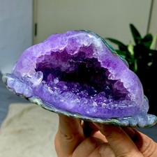 1.1LB Natural Amethyst agate geode quartz crystal Hand carved money Toad picture