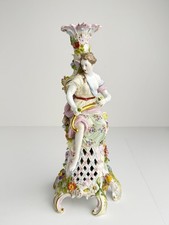 Antique Meissen Porcelain Lady Figurine Lamp Base Candlestick Model 1631 12” picture