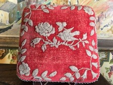 Lovely Antique Folk Art Small Beaded Stool 19th Century Velvet Birds Floral picture