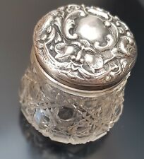 Antique Edwardian 1903 Sterling Silver Topped Crystal Dressing Table Jar picture