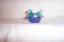 Mosser Mini Hen On Nest Carnival  teal & blue Marked 