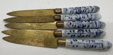 5 Antique Uchatius Bronce Germany Porcelain Handle Floral Bronze Fruit Knives picture