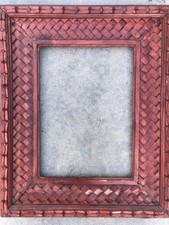 Hand Carved Vintage  Wooden Mirror Art Frame Opening 19H x 15W Tropical Motif picture