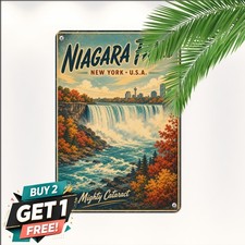 Niagara Falls Waterfall Landmark Souvenir Plaque Vintage Metal Tin Sign picture