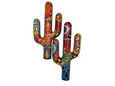 Talavera Wall Cactus (2) Mexican Pottery Folk Art Home Decor Multicolor 14.5