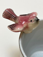 Vintage 40'-50's Pink Ceramic Pottery Bird figurine sits on Flower Pot Vase picture