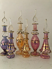 Kemet Christmas Set of 6 Mouth Blown Egyptian Perfume Bottles Glass 4.,5 inches picture