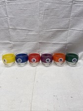 Vintage MCM Cera Roly Poly Billiard Lowball Cocktail Glasses Pool Balls Set picture