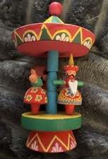 Vintage Wooden Carousel Miratynski Poland Merry Go Round Wood Figurine/Ornament picture