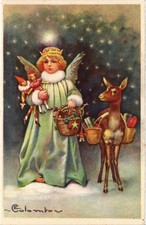 PC E. COLOMBO ITALIAN ARTIST SIGNED CHRISTMAS ANGEL GIFTS VINTAGE PC (b69493) picture