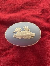 Vintage 1979 Wedgwood Blue Jasperware Tufted Duck Easter Egg Trinket Box picture