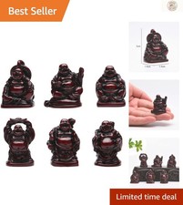 6-Piece Red Resin Mini Laughing Buddha Statues - Feng Shui Home Decor picture