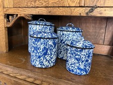 Vtg CGS International Blue & White Splatter Enamelware Canister Set of 4 NICE picture