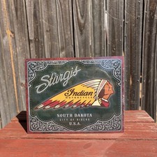 Sturgis Indian Chief Motorcycle Vintage Sign Tin Metal Wall Garage Rustic Old picture