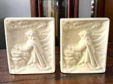 Jesus Christ Book Ends Ceramic Praying at Gethsemane White Vtg Christian Art picture