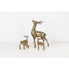 Vintage MCM Brass Deer Family, Set of 4 | Large Stag and Fawns picture