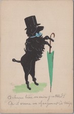 Black Poodle Dog Top Hat Umbrella Anthropomorphic French 1900s Postcard picture