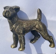 Vintage Solid Brass Wire Haired Fox Terrier Dog Figurine Paperweight 3.5 Inch picture