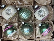 VTG Shiny Brite Made In USA Mica Double Indent Bumpy Stripe Glass Ornaments picture