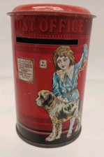 Vintage English Coin Bank Tin Litho Post Office Made In England Collectible picture