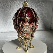 ELEGANT & MAJESTIC RED FABERGE EGG TRINKET BOX BY KEREN KOPAL. CRYSTALS picture