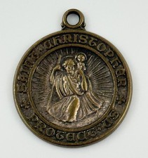 Vtg St Christopher Protect Us Religious Key Chain Catholic Travel Token picture