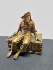 Antique J.B. Hirsch Pirate Sitting Treasure Chest Cast Iron & Wood Trinket Box picture