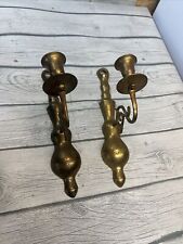 Pair of Vintage Brass Candle Stick Holder Wall Sconces Mid Century Regency picture