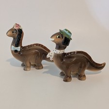 Vintage 1950s Norcrest Dinosaur Salt And pepper Shakers. Braids Teeth Boy Girl picture