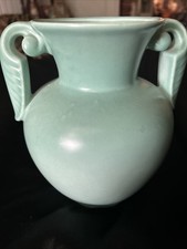 Antique Art Deco 1930s Handle Green Fulper Stangl Pottery Vase Handmade 7x7” picture