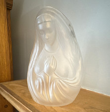 Fenton Handmade Frosted Glass Virgin Mary Praying Lighted Statue Figurine picture