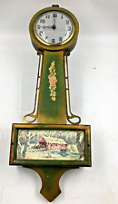 Vintage Made in USA Unbranded Working Banjo Clock Green Paint Rear Wind 1930's picture
